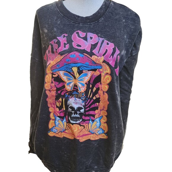 Nobo Tops - Free Spirit Sweatshirt Marbled Black NOBO Size L Boho Skull Hippie